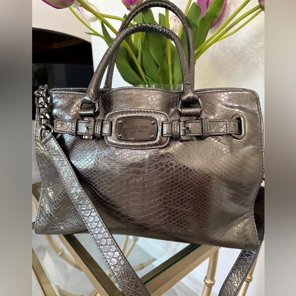 Michael Kors Handbags - Michael Kors Faux Snakeskin Embossed Metallic Satchel